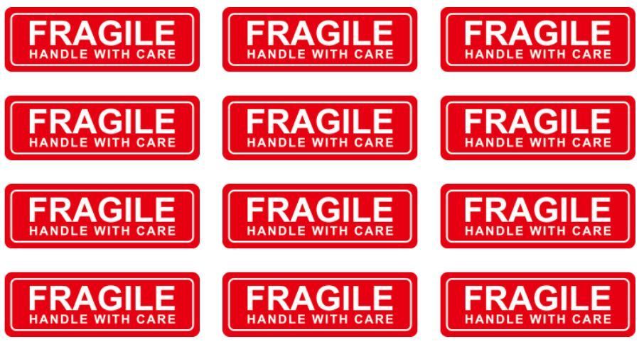 Sheet of 10x Fragile Stickers