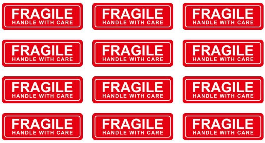 Sheet of 10x Fragile Stickers